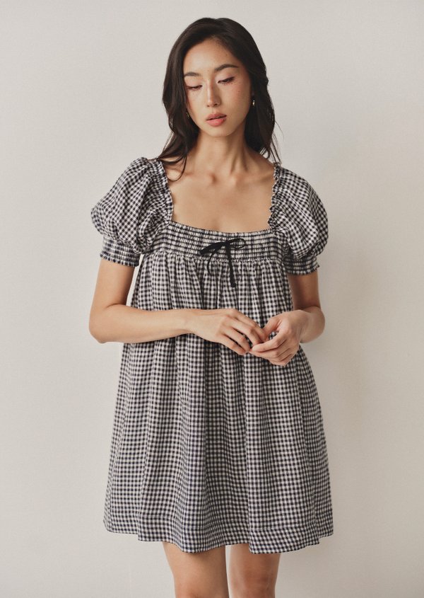 Irina Mini Dress - Navy Blue Checked Irina Mini Dress - Navy Blue Checked