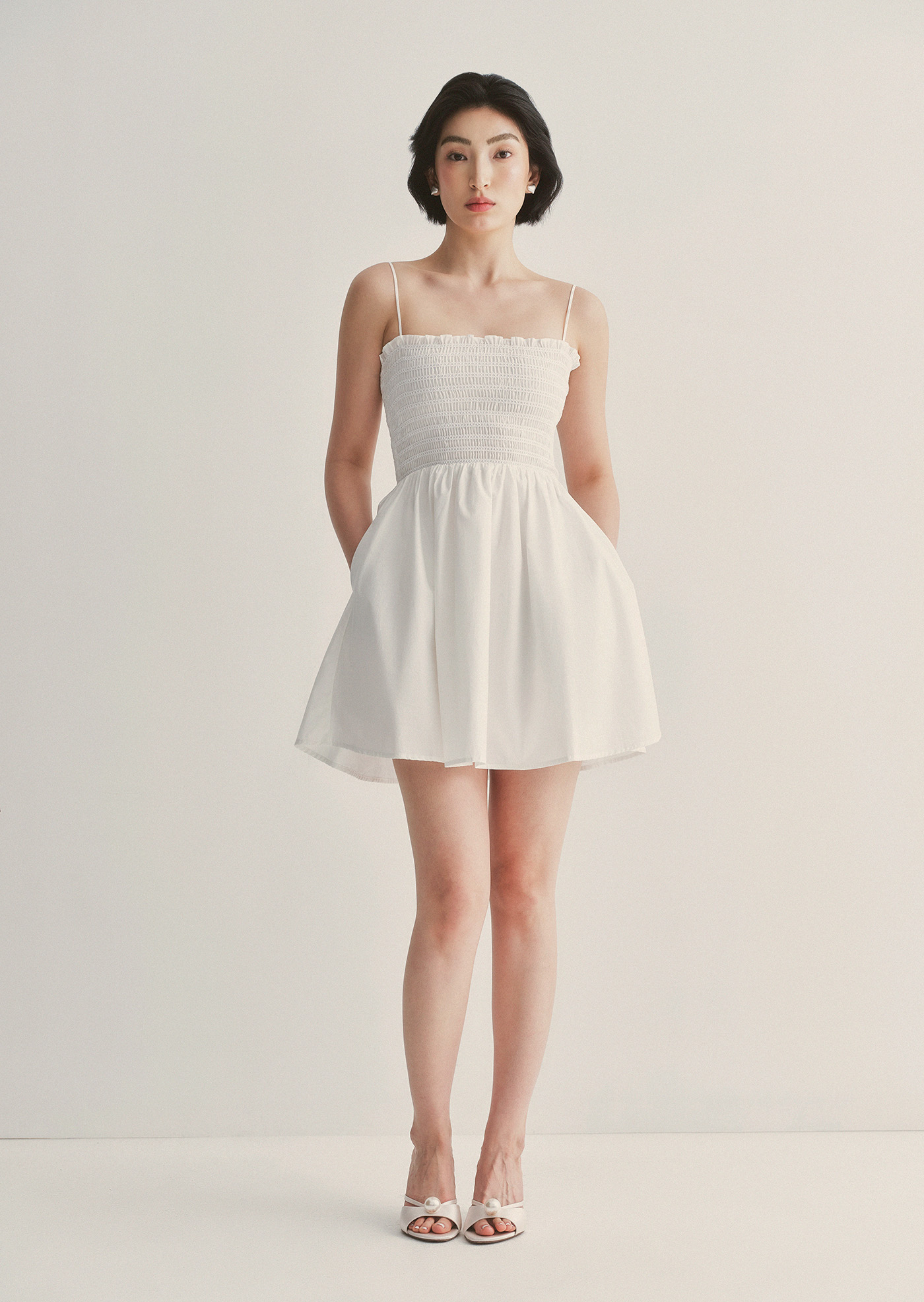 ワンピース maison celon ballon mini dress White maison celon ballon mini dress White