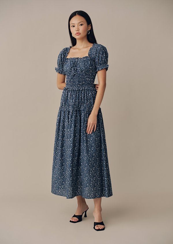 Cove Midaxi Dress - Pansy In Blue Shadow
