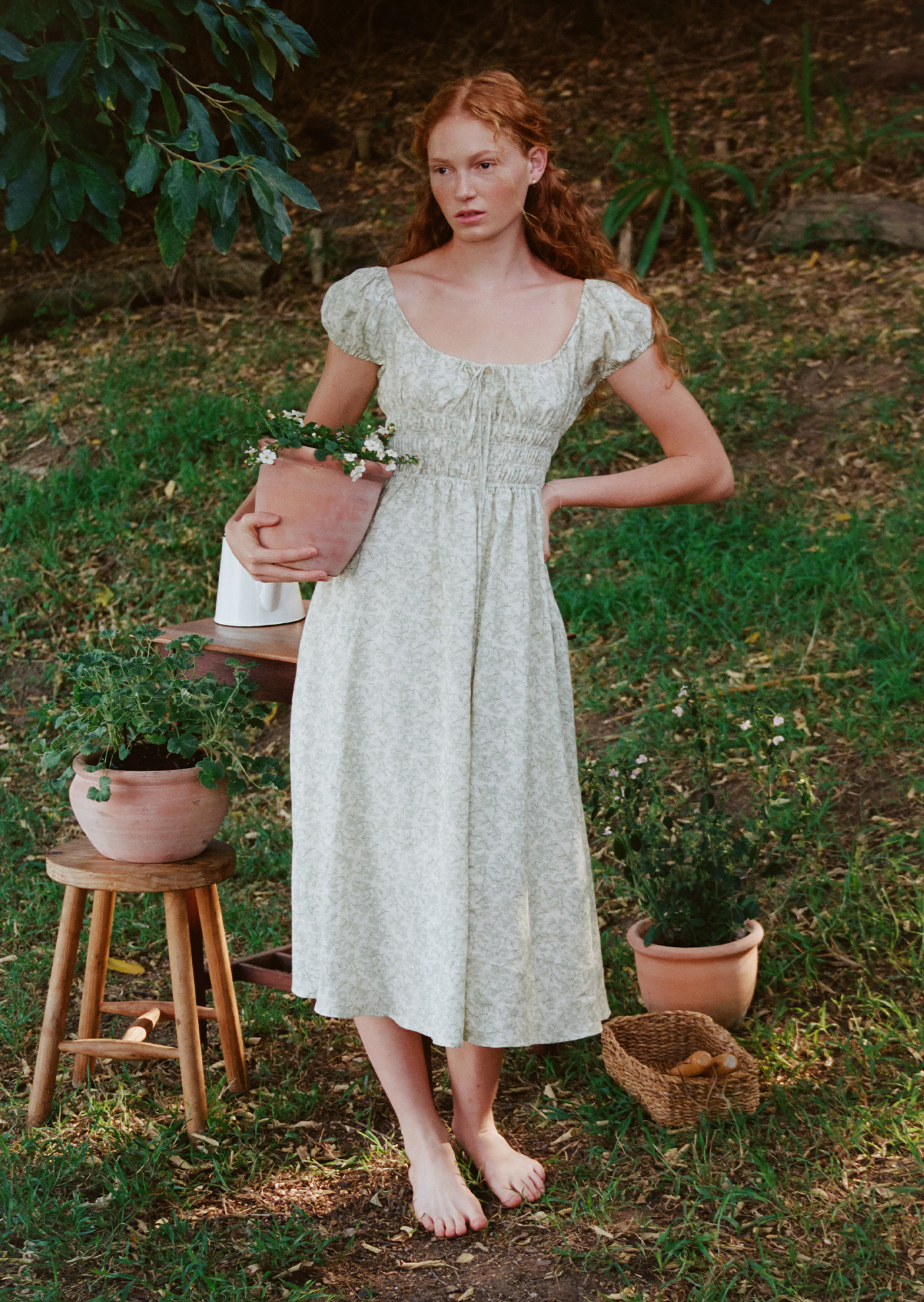 Mia Striped Woven Dress - Green Ivory main image 1
