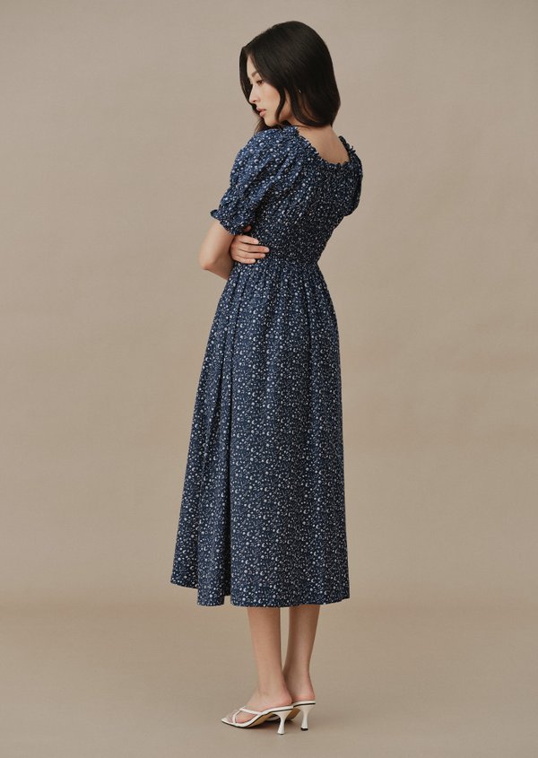 April Midaxi Dress - Pansy In Blue Shadow
