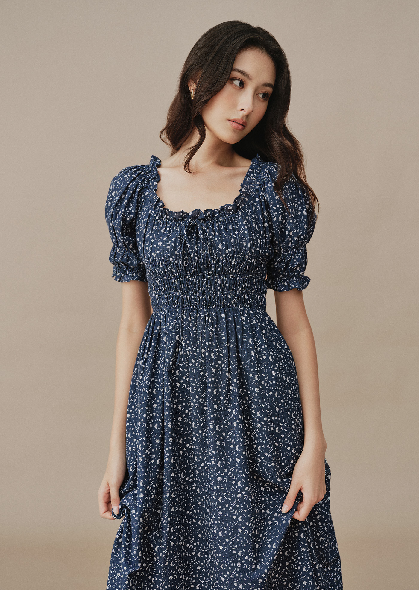 April Midaxi Dress - Pansy In Blue Shadow | Caramel Monster