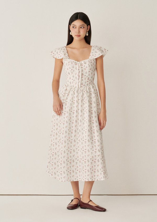 Aileen Midi Dress - Paperwhites In Bloom Sonata