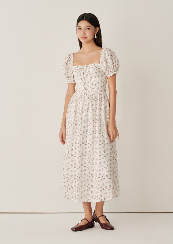 Cosmos Midi Dress - Paperwhites In Bloom Sonata