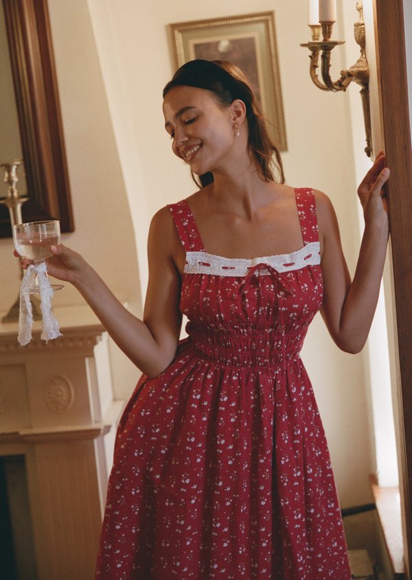 Rosmarin Midi Dress - Paperwhites in Chérie Rouge