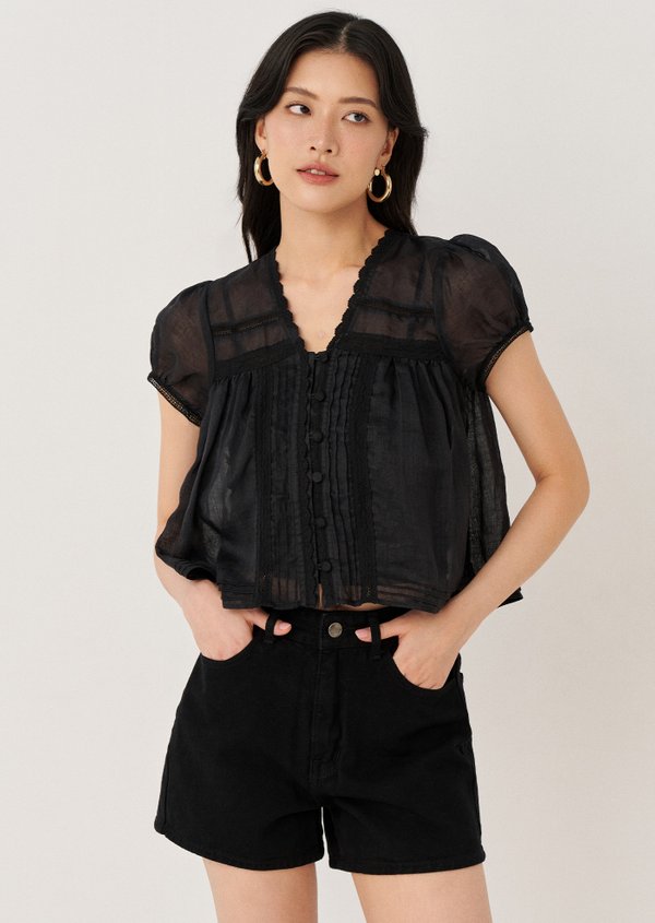 Elowen Top - Black Ramie