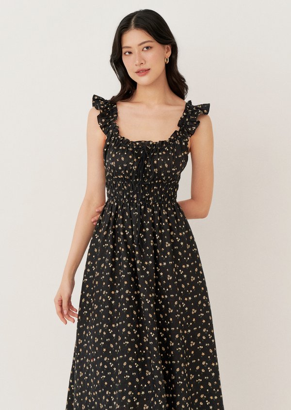 Noore Midi Dress - Midnight Daffodil