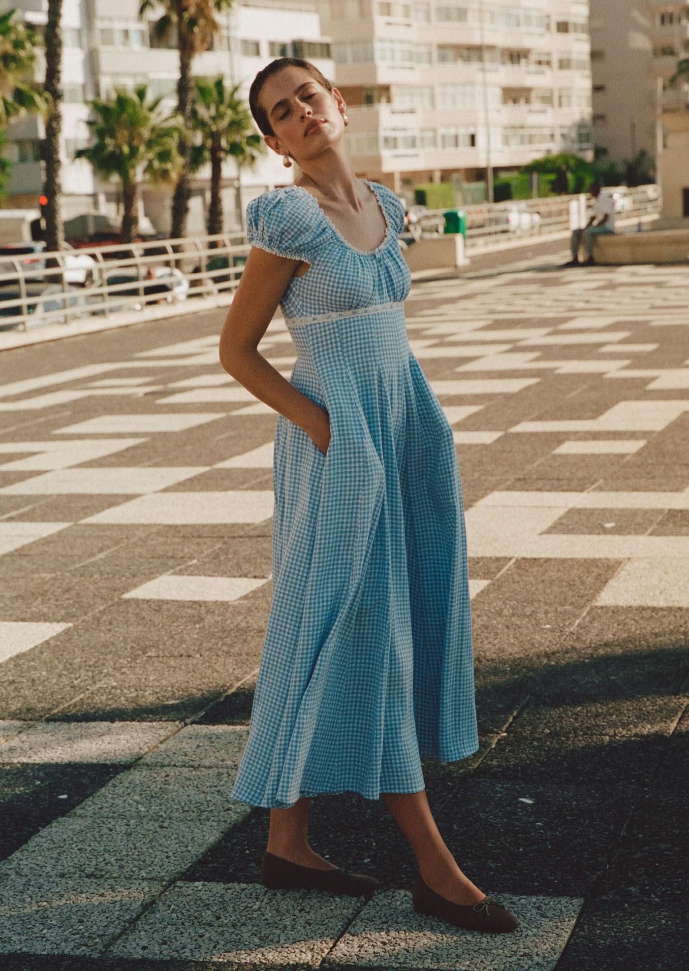 Aisha Midaxi Dress - Picnic Blue | Caramel Monster