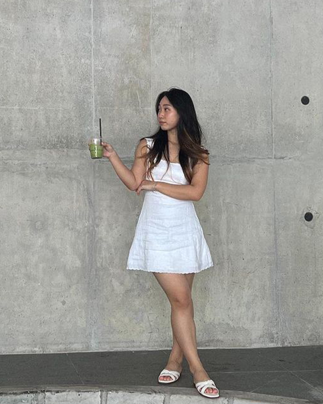 【GLOWNY】韓国人気★3/4 BUTTON FLY MINI DRESS 글로니(GLOWNY) 3/4 BUTTON FLY MINI DRESS (WHITE) - 사이즈